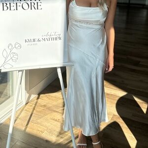 Oh Polly White Satin Midi Dress